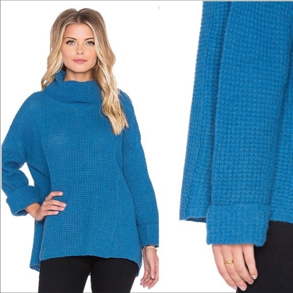 Free people cowl neck waffle sweater medium
